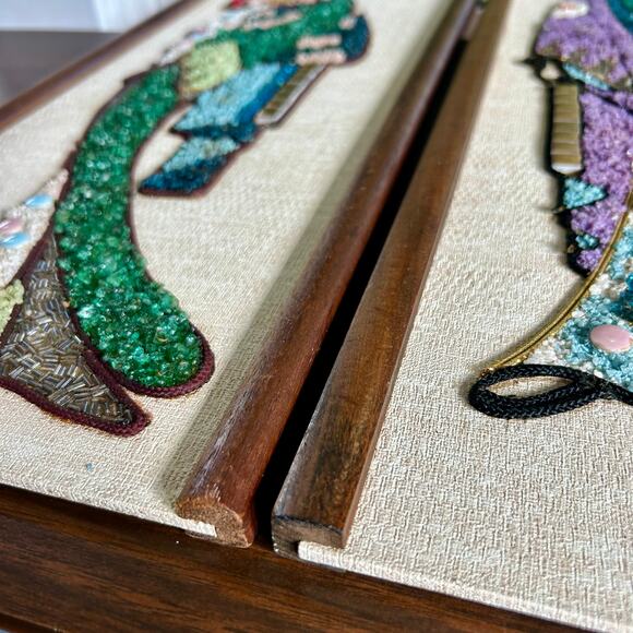 Mid-Century Gravel Art Wall Hangings – Asian Figures, 1960s Vintage Pair - Picture 8 of 13